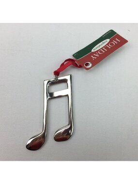 Holiday Inspirations Metal Silver Music Eighth Notes Christmas Ornament